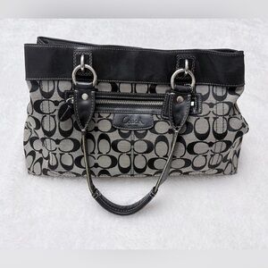 Coach Penelope Black and Gray Signature Shoulder Bag